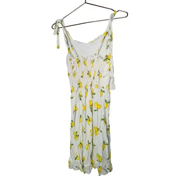 SLATE & WILLOW Yellow White Lemon Print Sweetheart Neckline Midi Dress Size XS - Picture 5 of 12